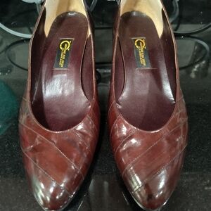 Ladies genuine eel skin all man-made brown 2 in heels